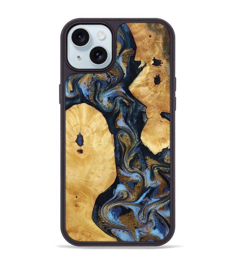iPhone 15 Plus Wood Phone Case - Harlan (Teal & Gold, 801014)