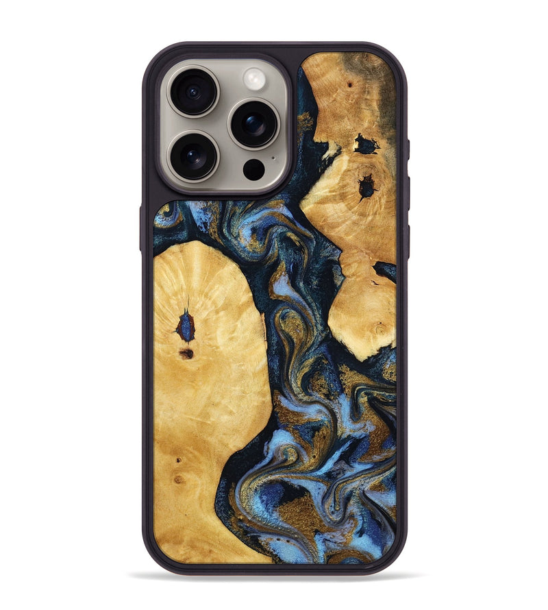 iPhone 15 Pro Max Wood Phone Case - Harlan (Teal & Gold, 801014)