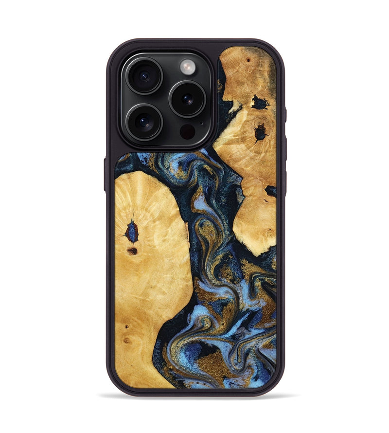 iPhone 15 Pro Wood Phone Case - Harlan (Teal & Gold, 801014)
