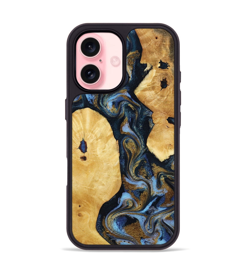 iPhone 16 Wood Phone Case - Harlan (Teal & Gold, 801014)