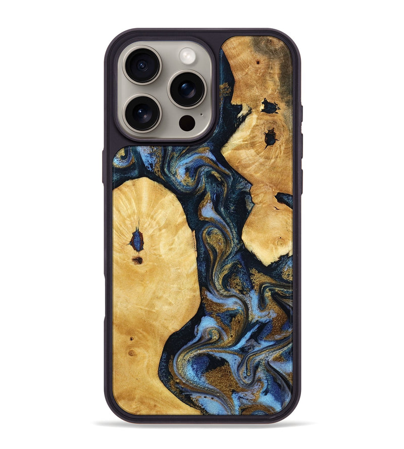iPhone 16 Pro Max Wood Phone Case - Harlan (Teal & Gold, 801014)