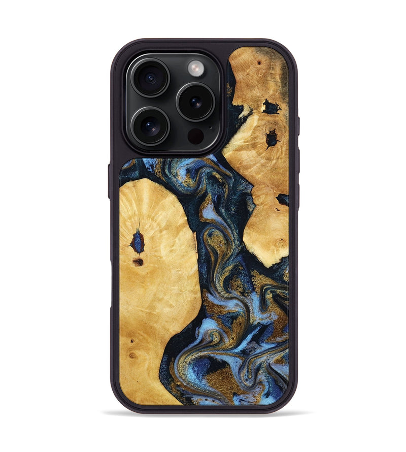 iPhone 16 Pro Wood Phone Case - Harlan (Teal & Gold, 801014)
