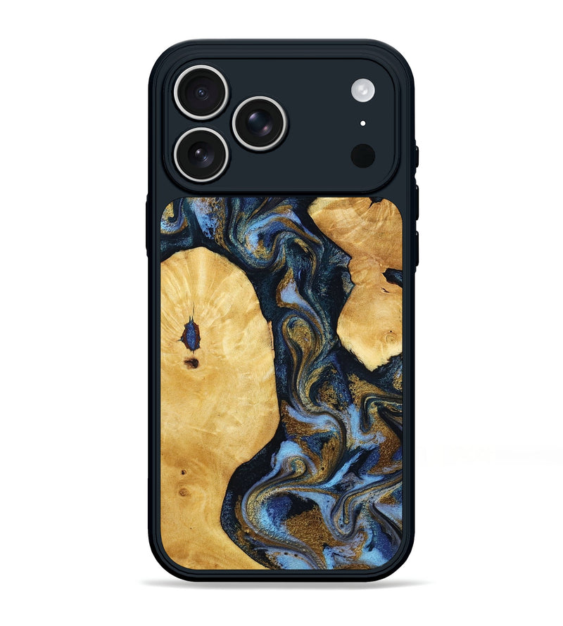 iPhone 17 Pro Max Wood Phone Case - Harlan (Teal & Gold, 801014)