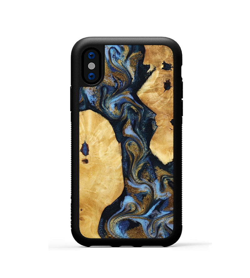 iPhone Xs Wood Phone Case - Harlan (Teal & Gold, 801014)