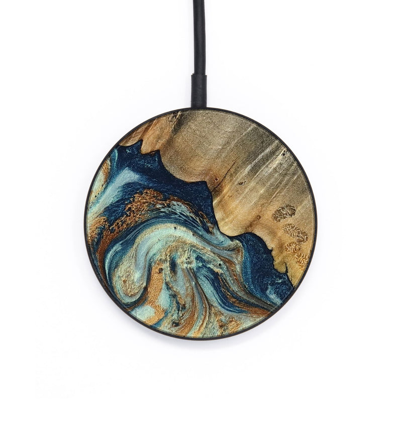 Circle Wood Wireless Charger - Abril (Teal & Gold, 801016)