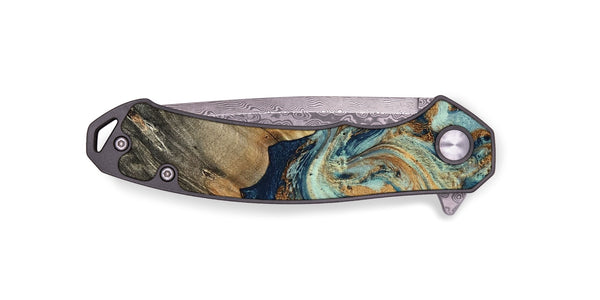 EDC Wood Pocket Knife - Abril (Teal & Gold, 801016)