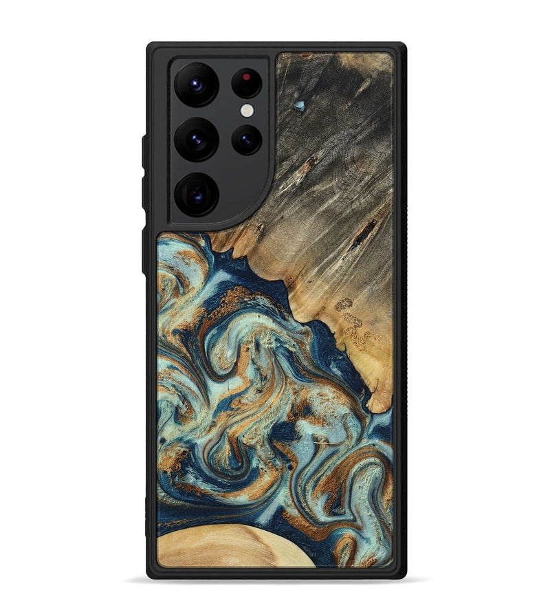 Galaxy S22 Ultra Wood Phone Case - Abril (Teal & Gold, 801016)