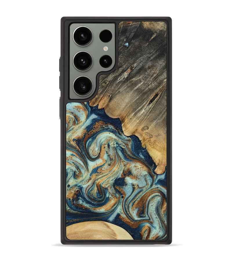 Galaxy S23 Ultra Wood Phone Case - Abril (Teal & Gold, 801016)