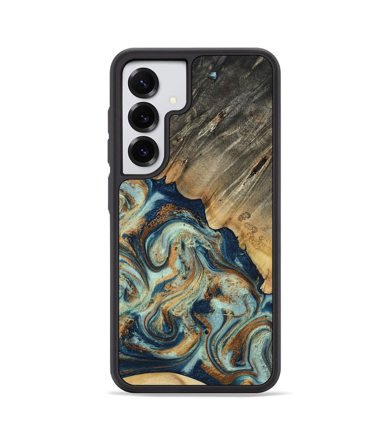 Galaxy S25 Wood Phone Case - Abril (Teal & Gold, 801016)