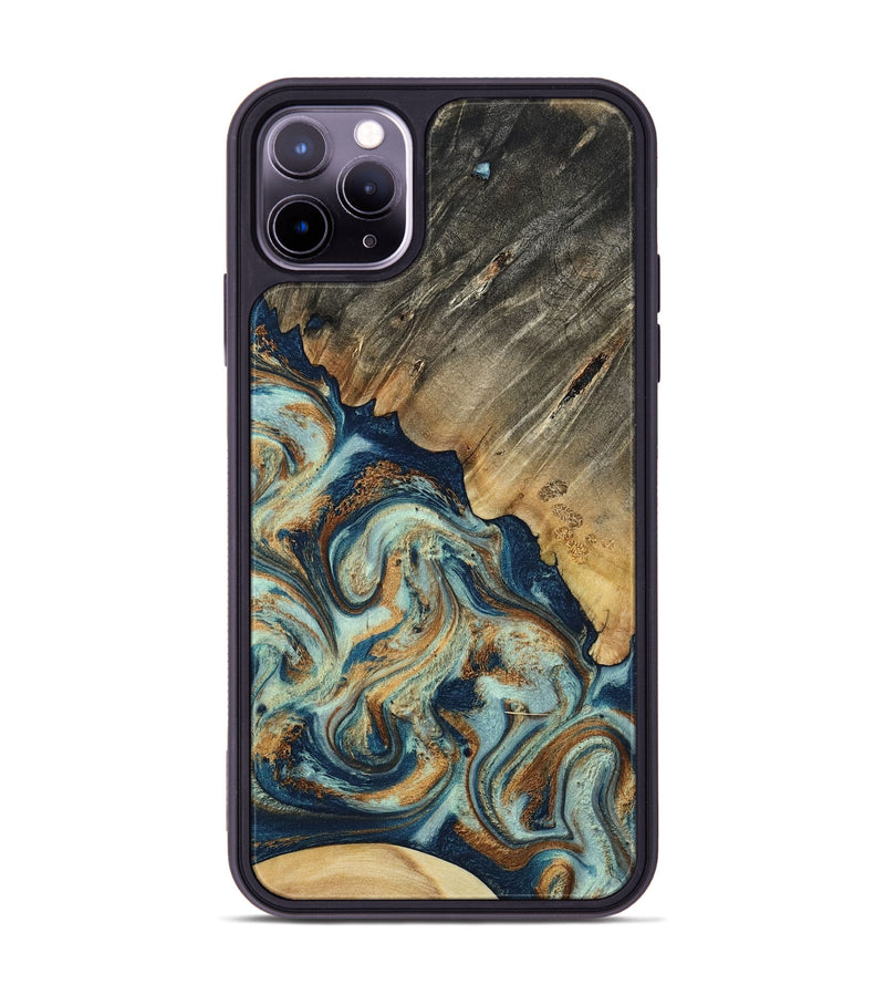 iPhone 11 Pro Max Wood Phone Case - Abril (Teal & Gold, 801016)