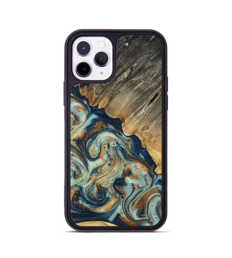 iPhone 11 Pro Wood Phone Case - Abril (Teal & Gold, 801016)