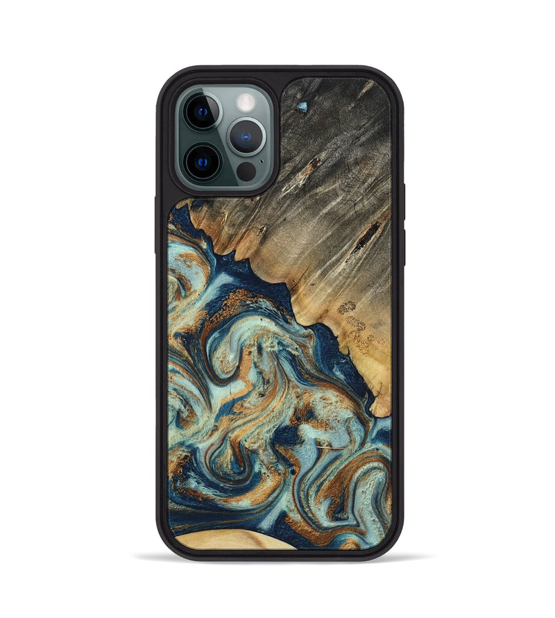 iPhone 12 Pro Wood Phone Case - Abril (Teal & Gold, 801016)