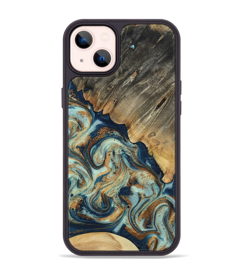 iPhone 14 Plus Wood Phone Case - Abril (Teal & Gold, 801016)