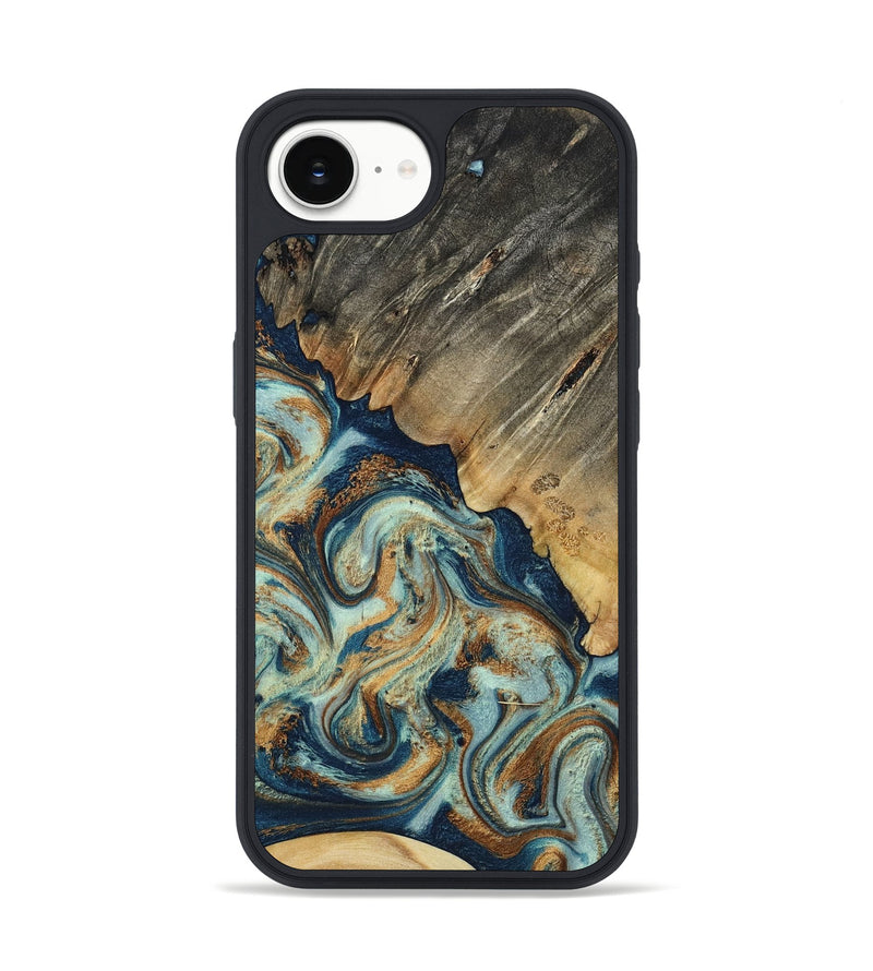 iPhone 16e Wood Phone Case - Abril (Teal & Gold, 801016)