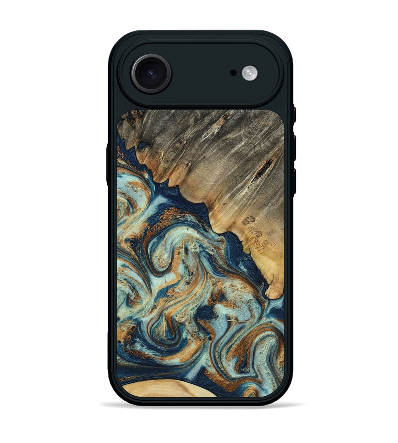 iPhone 17 Air Wood Phone Case - Abril (Teal & Gold, 801016)