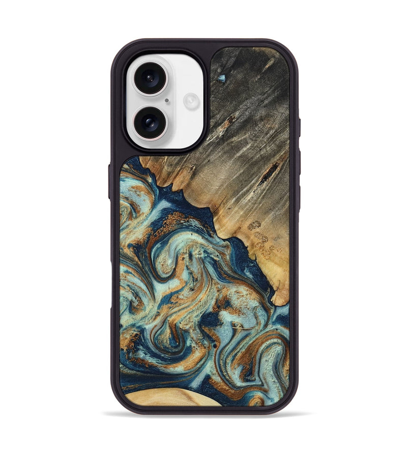 iPhone 17 Wood Phone Case - Abril (Teal & Gold, 801016)