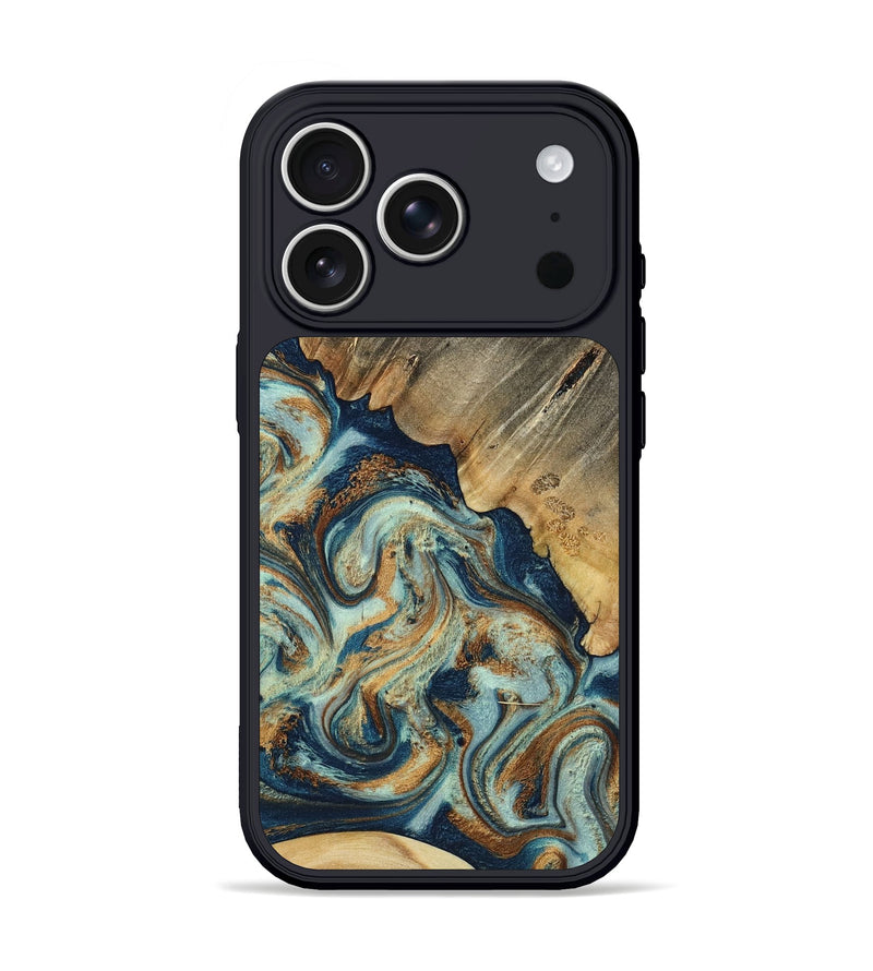 iPhone 17 Pro Wood Phone Case - Abril (Teal & Gold, 801016)
