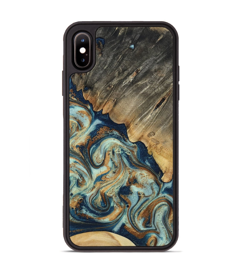 iPhone Xs Max Wood Phone Case - Abril (Teal & Gold, 801016)
