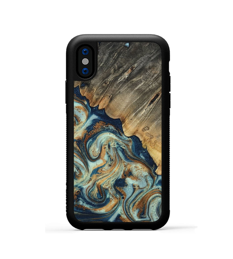 iPhone Xs Wood Phone Case - Abril (Teal & Gold, 801016)