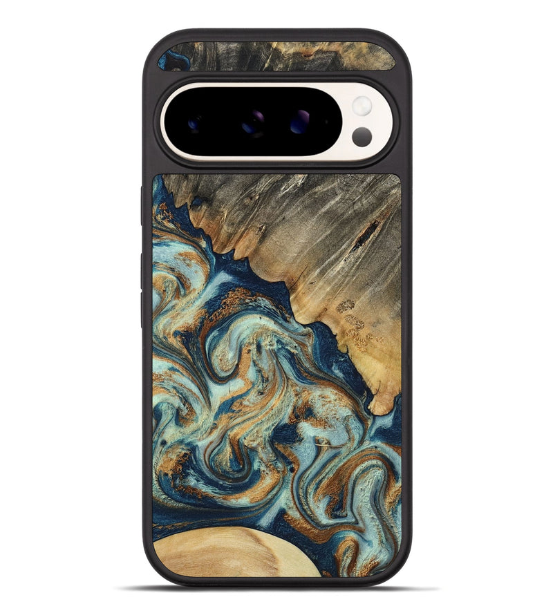 Pixel 10 Pro XL Wood Phone Case - Abril (Teal & Gold, 801016)