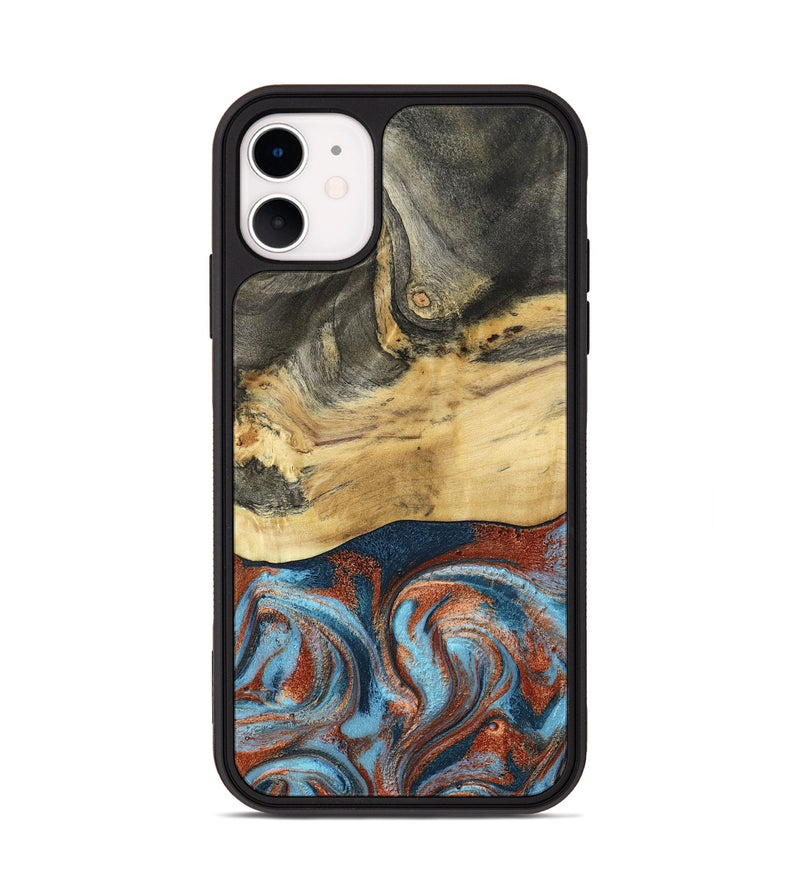 iPhone 11 Wood Phone Case - Yareli (Teal & Gold, 801017)