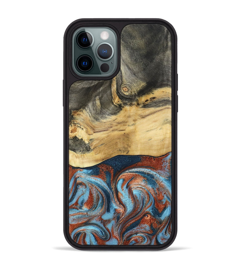 iPhone 12 Pro Max Wood Phone Case - Yareli (Teal & Gold, 801017)