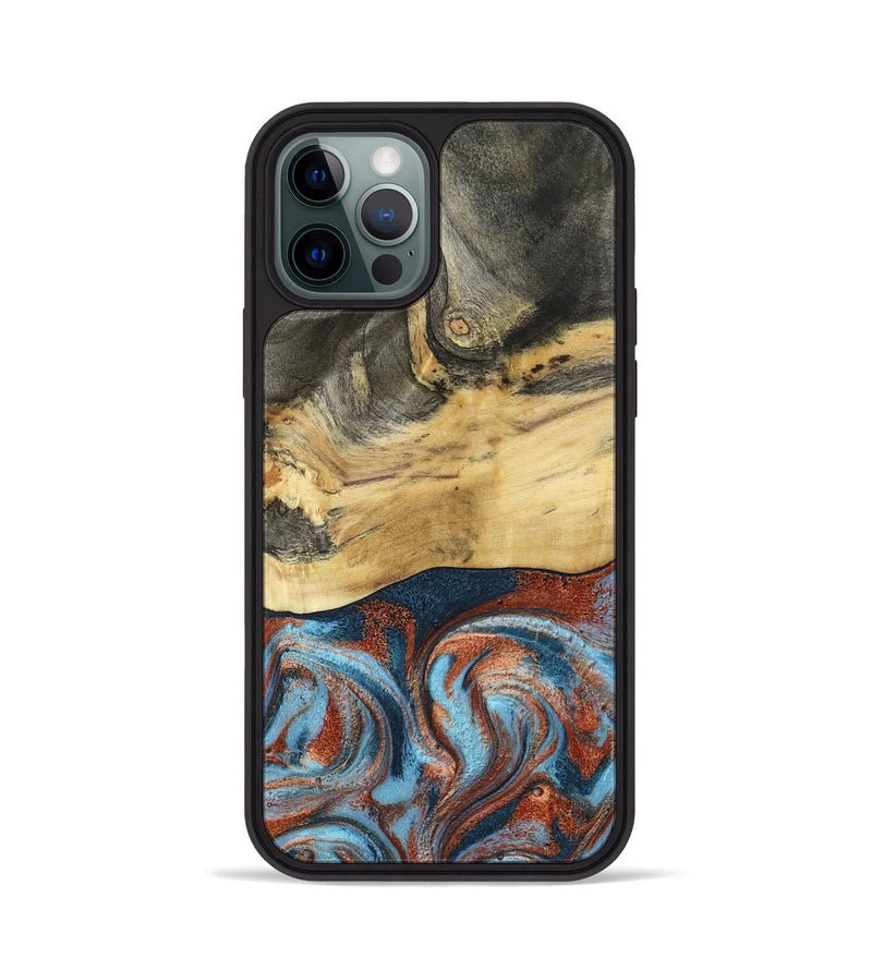 iPhone 12 Pro Wood Phone Case - Yareli (Teal & Gold, 801017)
