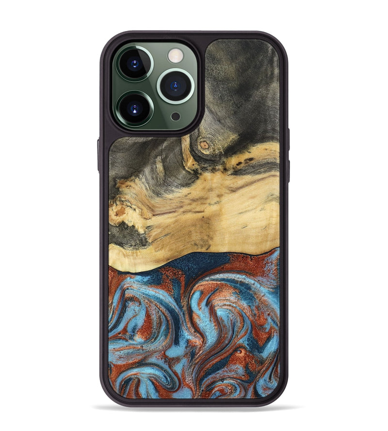 iPhone 13 Pro Max Wood Phone Case - Yareli (Teal & Gold, 801017)