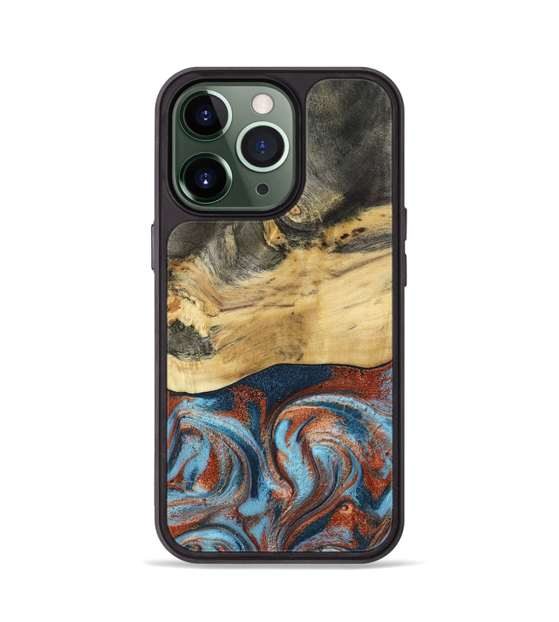 iPhone 13 Pro Wood Phone Case - Yareli (Teal & Gold, 801017)