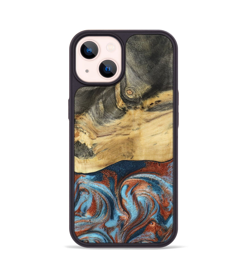 iPhone 14 Wood Phone Case - Yareli (Teal & Gold, 801017)
