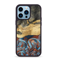 iPhone 14 Pro Max Wood Phone Case - Yareli (Teal & Gold, 801017)
