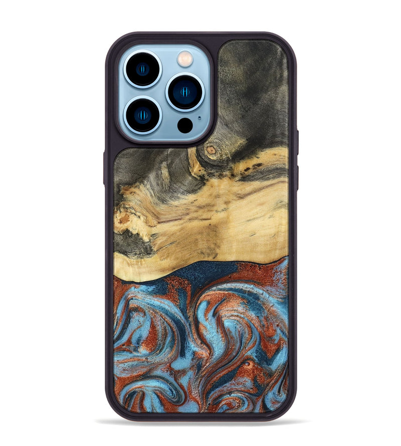 iPhone 14 Pro Max Wood Phone Case - Yareli (Teal & Gold, 801017)