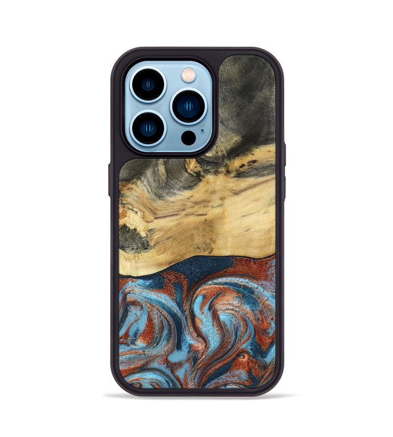 iPhone 14 Pro Wood Phone Case - Yareli (Teal & Gold, 801017)