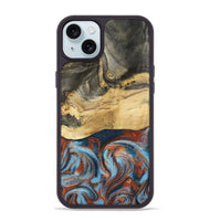 iPhone 15 Plus Wood Phone Case - Yareli (Teal & Gold, 801017)