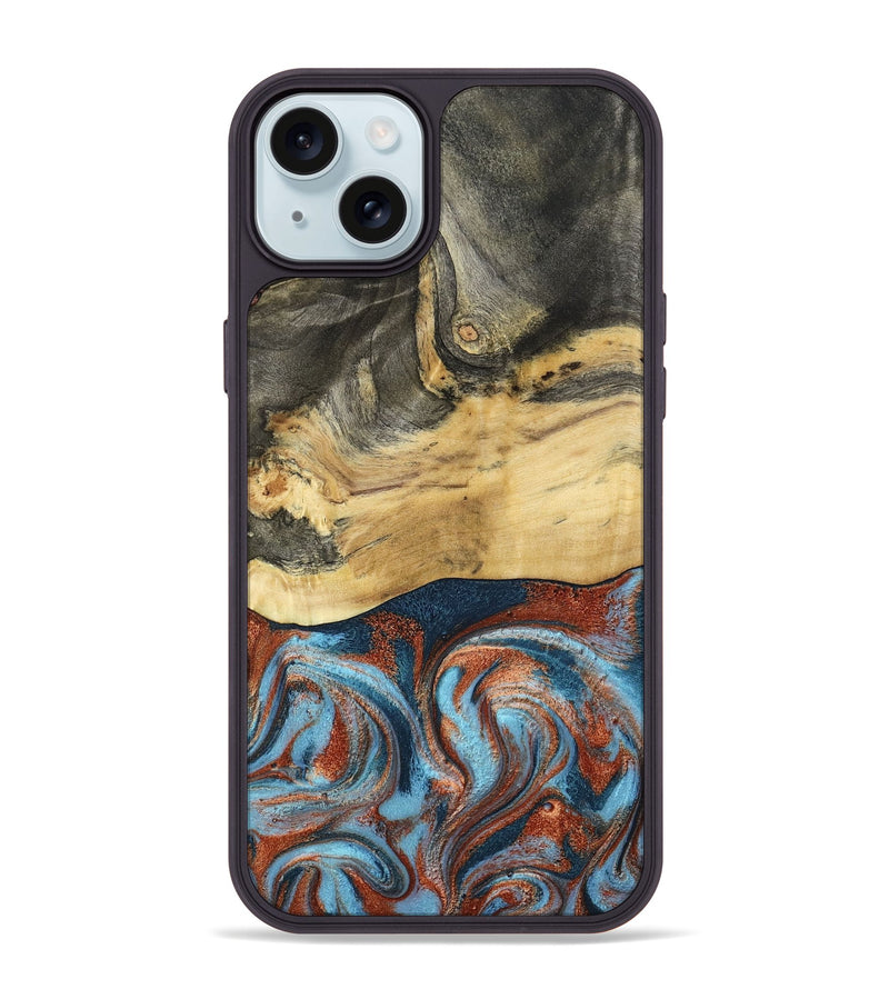 iPhone 15 Plus Wood Phone Case - Yareli (Teal & Gold, 801017)