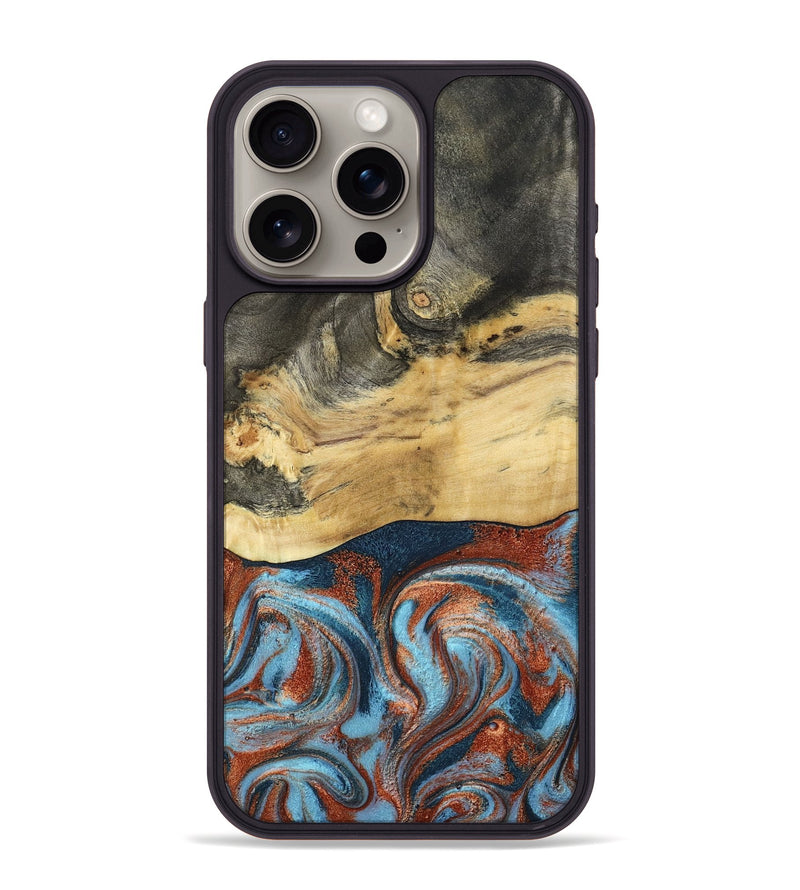 iPhone 15 Pro Max Wood Phone Case - Yareli (Teal & Gold, 801017)
