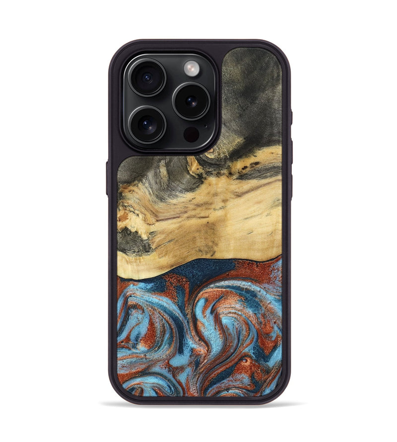 iPhone 15 Pro Wood Phone Case - Yareli (Teal & Gold, 801017)