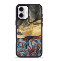 iPhone 16 Plus Wood Phone Case - Yareli (Teal & Gold, 801017)
