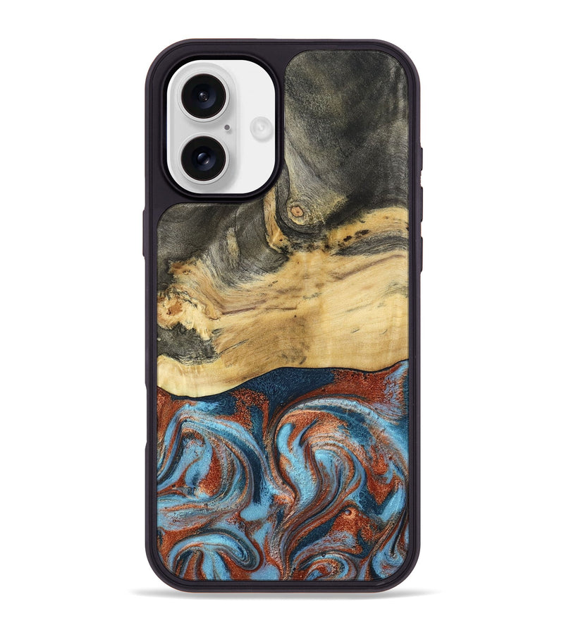iPhone 16 Plus Wood Phone Case - Yareli (Teal & Gold, 801017)