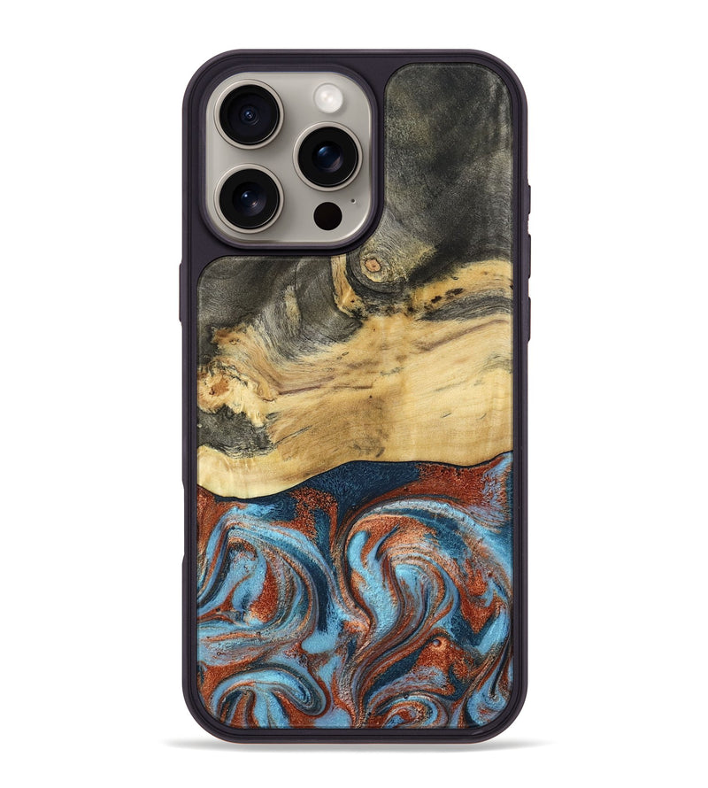 iPhone 16 Pro Max Wood Phone Case - Yareli (Teal & Gold, 801017)