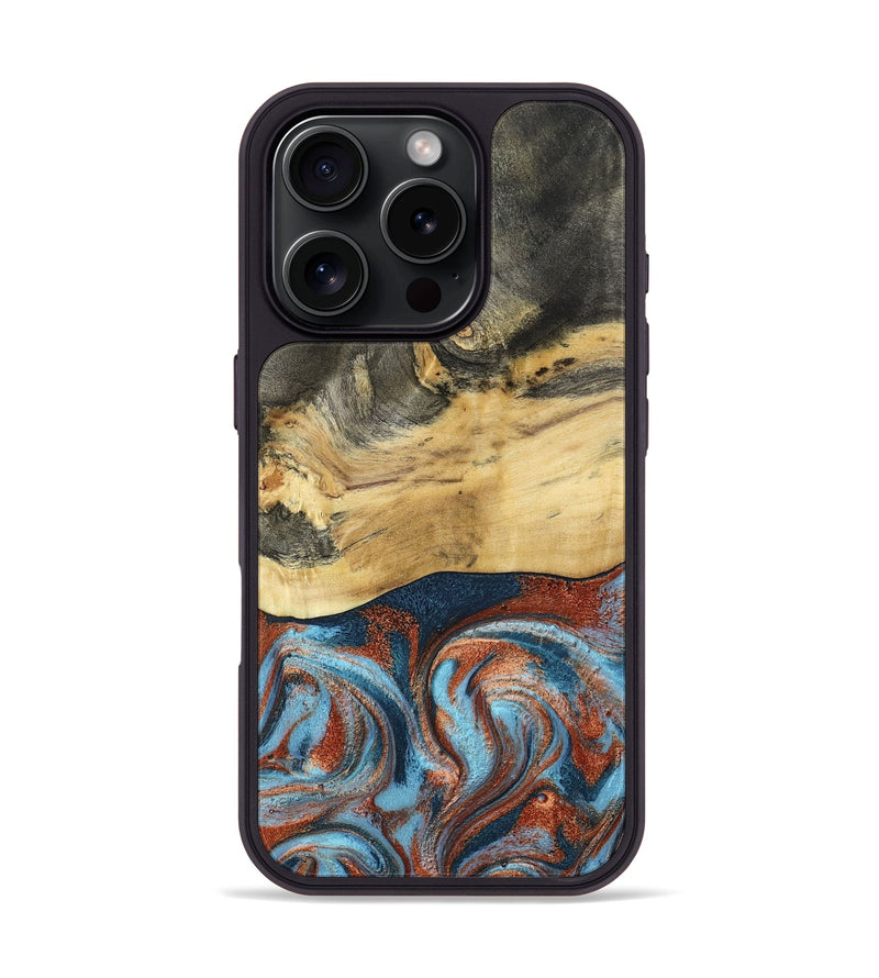 iPhone 16 Pro Wood Phone Case - Yareli (Teal & Gold, 801017)