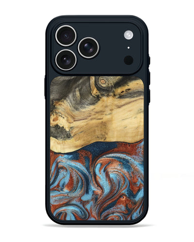 iPhone 17 Pro Max Wood Phone Case - Yareli (Teal & Gold, 801017)