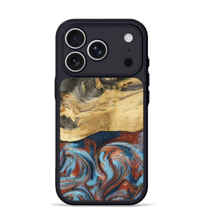 iPhone 17 Pro Wood Phone Case - Yareli (Teal & Gold, 801017)