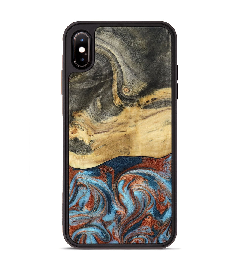 iPhone Xs Max Wood Phone Case - Yareli (Teal & Gold, 801017)