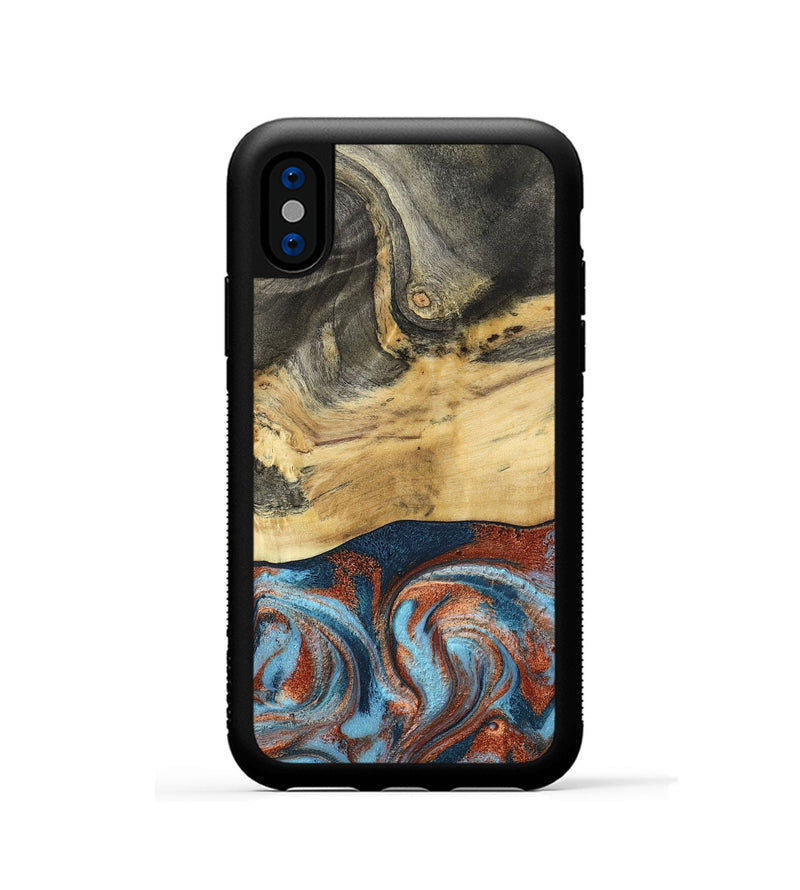 iPhone Xs Wood Phone Case - Yareli (Teal & Gold, 801017)
