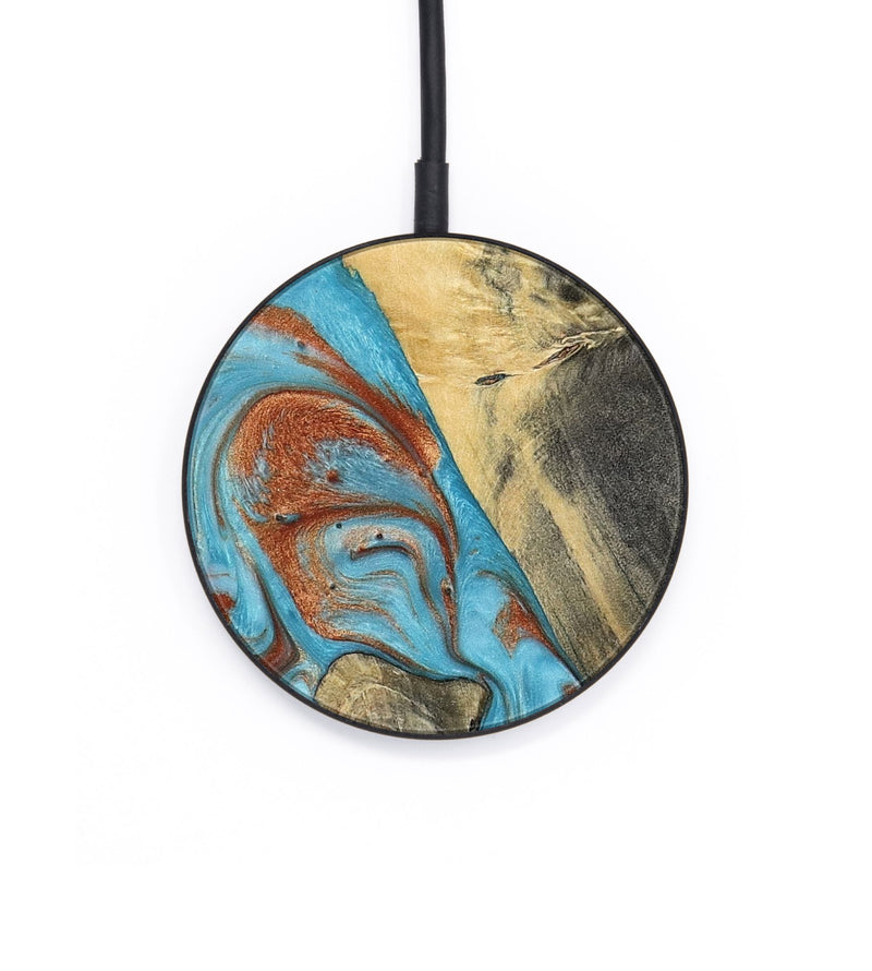 Circle Wood Wireless Charger - Dahlia (Teal & Gold, 801019)