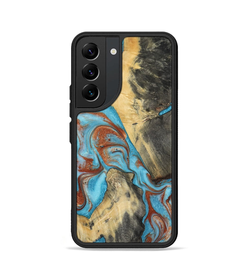 Galaxy S22 Wood Phone Case - Dahlia (Teal & Gold, 801019)