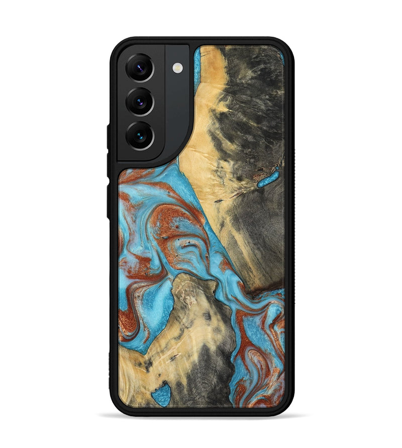 Galaxy S22 Plus Wood Phone Case - Dahlia (Teal & Gold, 801019)