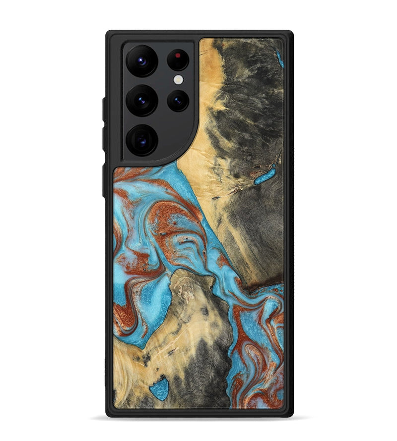 Galaxy S22 Ultra Wood Phone Case - Dahlia (Teal & Gold, 801019)