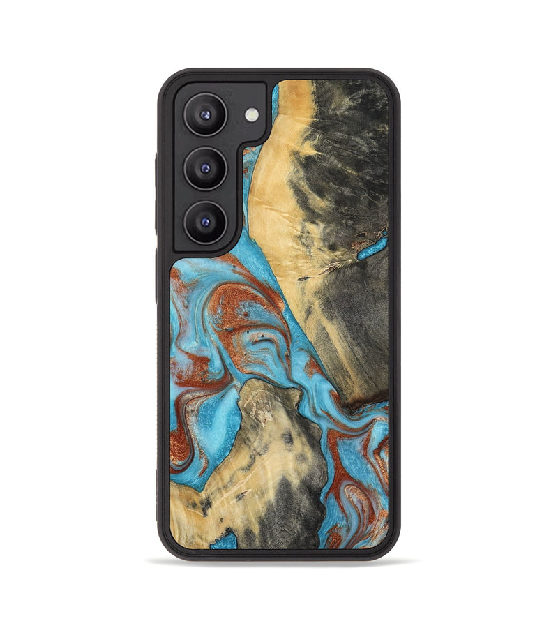 Galaxy S23 Wood Phone Case - Dahlia (Teal & Gold, 801019)